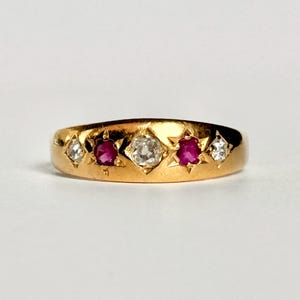 Victorian Ruby and Diamond 18 Carat Gold Five-Stone Star Setting Ring