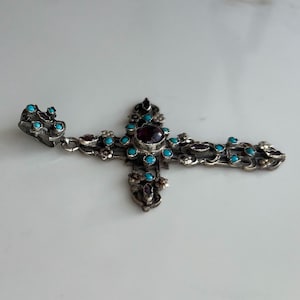 Vintage Silver Turquoise and Amethyst Cross Pendant