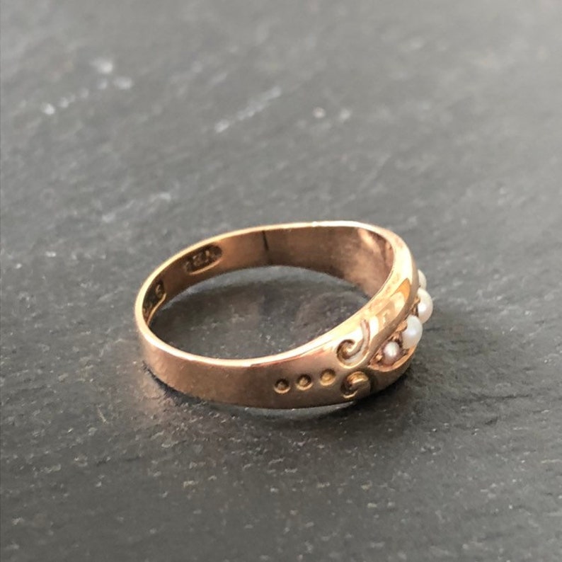 Antique Victorian 9 Carat Gold Pearl Five-Stone Ring