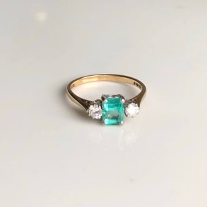 Vintage 9 Carat Yellow Gold Emerald and Diamond Ring