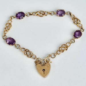 Vintage 9 Carat Gold Amethyst and Diamond Bracelet
