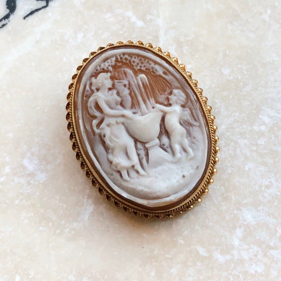 Vintage Gold Cameo Brooch - image 1