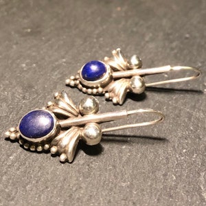 Vintage Silver and Cabochon Lapis Lazuli Drop Earrings
