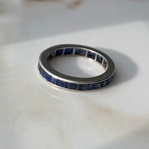 Art Deco Platinum Sapphire Full Eternity Band