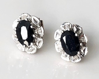 Vintage 9 Carat Yellow and White Gold Diamond and Sapphire Cluster Studs