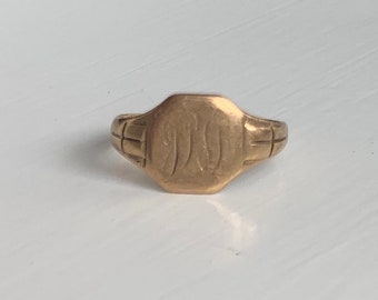Bague Chevalière En Or Rose 9 Carats - Taille T - Chester 1914 - Occasion Très Bon état