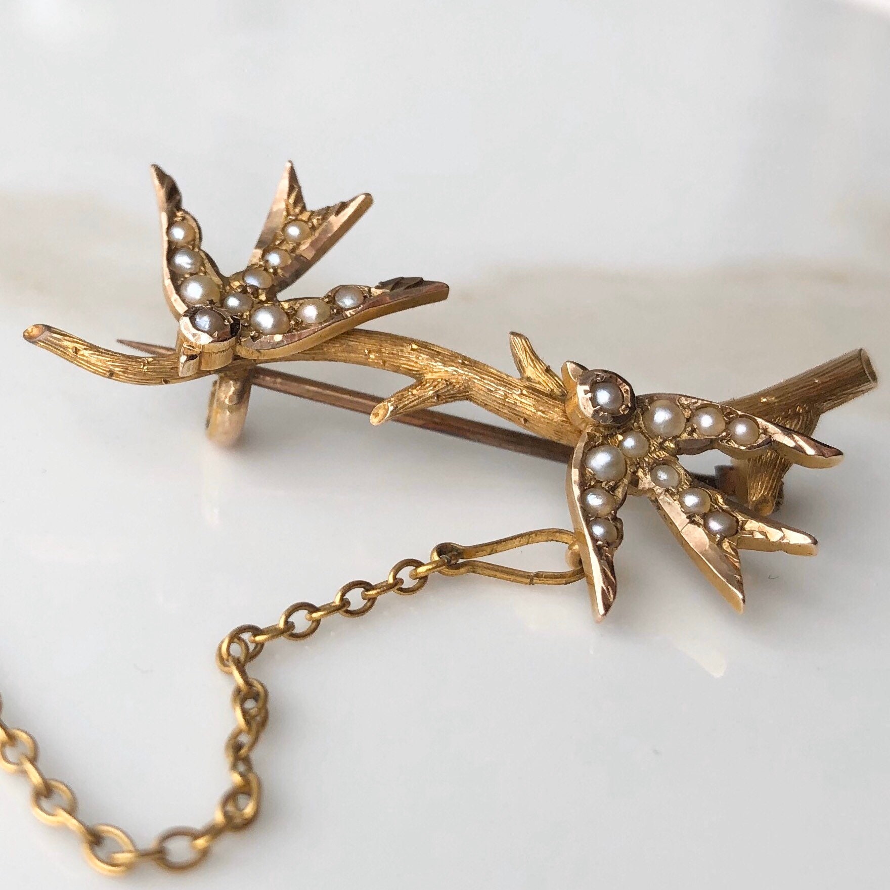 Antique 18 Carat Gold and Pearl Brooch - Etsy Finland