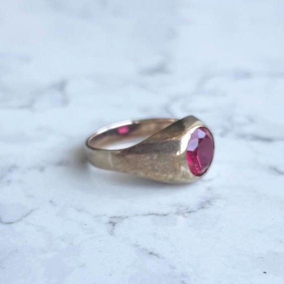 Vintage Paste Ruby Signet Ring - image 3