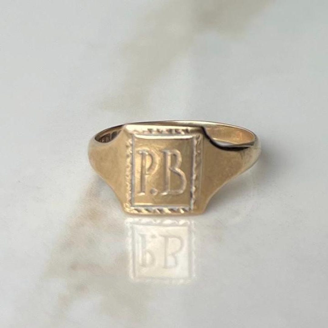 Vintage 9 Carat Yellow Gold Signet Ring Initials “PB” - Etsy