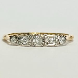 Art Deco 18 Carat Gold and Platinum Diamond Five Stone Ring