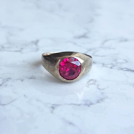 Vintage Paste Ruby Signet Ring - image 1