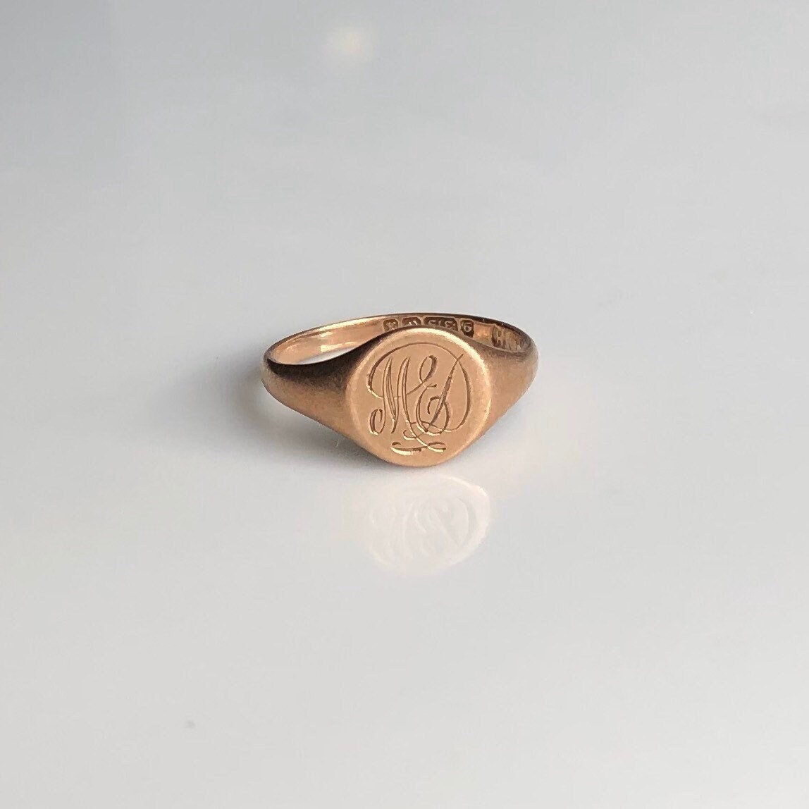 22Ct Gold Vermeil Old English Engraved Initial Rounded Signet Ring - Letter  M by SEOL + GOLD