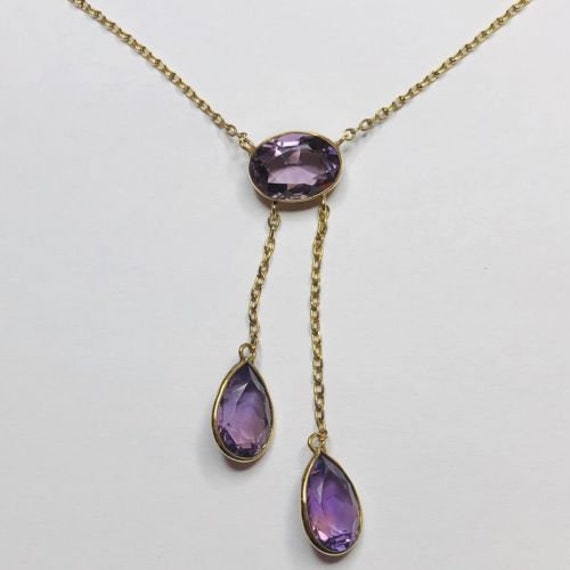 Fine Victorian Yellow Metal Amethyst Double Drop N