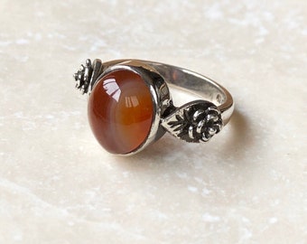 Antico Silver Cabochon Agate Anello