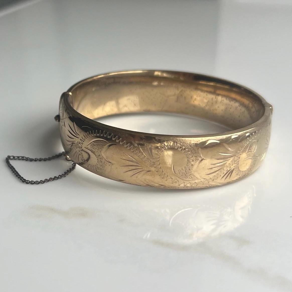 Vintage 9 Carat Yellow Gold Metal Core Bangle Bracelet - Etsy