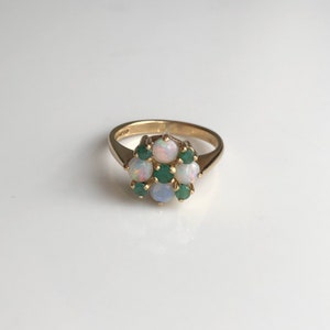 Vintage 9 Carat Yellow Gold Emerald and Opal Ring