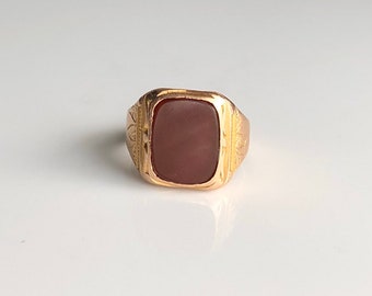 Vintage 15 Carat Rose Gold Carnelian Signet Ring