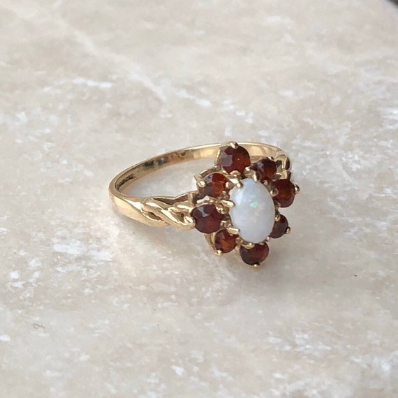 Vintage 9 Carat Gold Opal and Garnet Ring - image 5