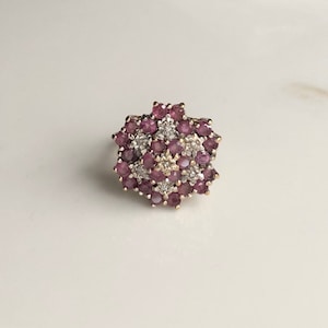 Vintage 9 Carat Yellow Gold Ruby and Diamond Cluster Ring