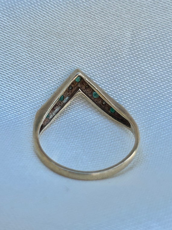 Vintage 9ct Gold Emerald x Diamond Wishbone Half … - image 5