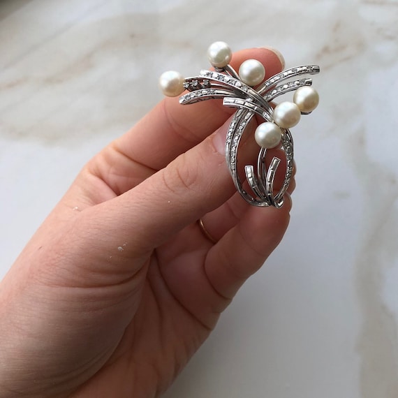 Broche Ancienne Perles Et Strass - Magnifique Pièce Vintage Style Rocaille