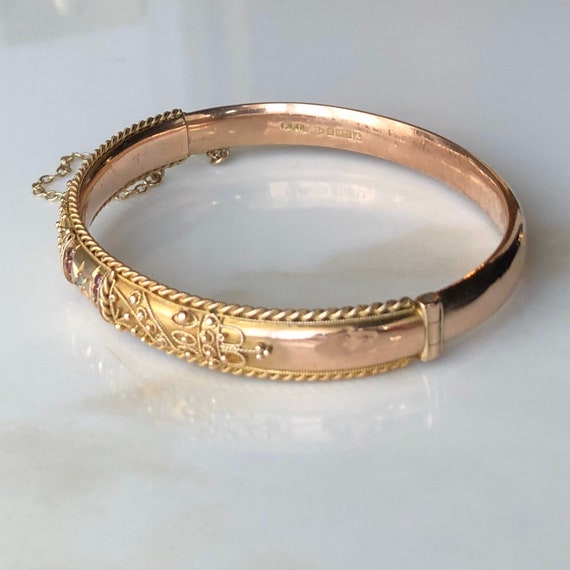 Vuil Krijt vragenlijst Antieke 9 Karaat Gouden Robijn en Diamond Bangle Armband - Etsy België