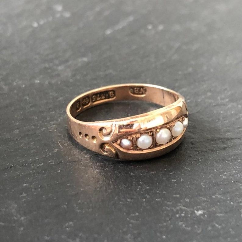 Antique Victorian 9 Carat Gold Pearl Five-Stone Ring