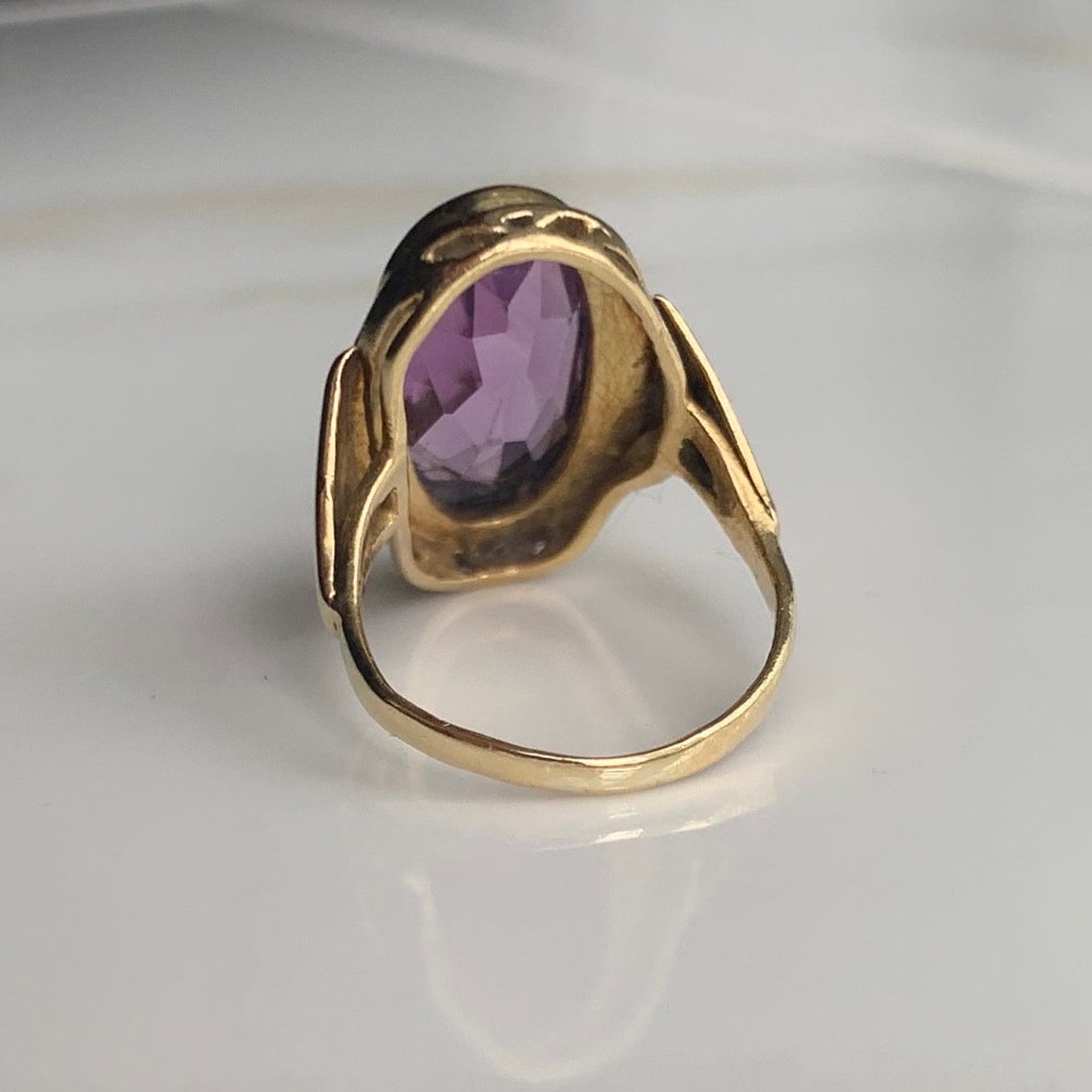Vintage 18 Carat Gold Amethyst Statement Ring - Etsy