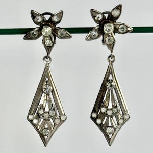 Silver Dangle Earrings with Paste Stones