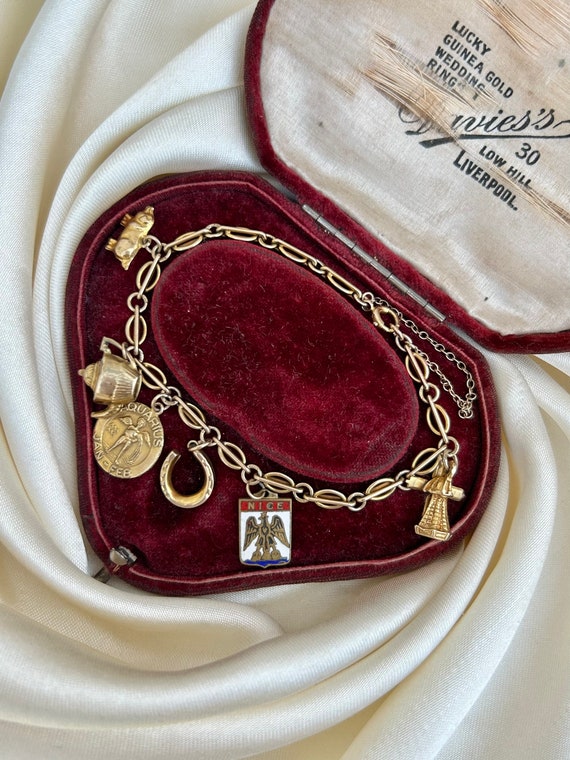 Vintage 9ct Gold Charm Bracelet with Enamel Charm - image 4