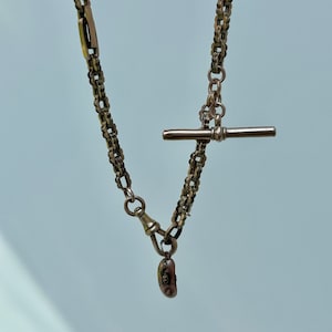 Klobige Albert-Kette aus 9-karätigem Gold mit Sterngliedern und TBar- und Kidneybohnen-Anhänger
