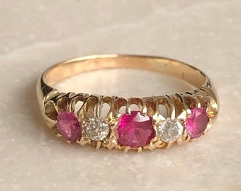 Vintage 9 Carat Gold Ruby and Diamond Ring