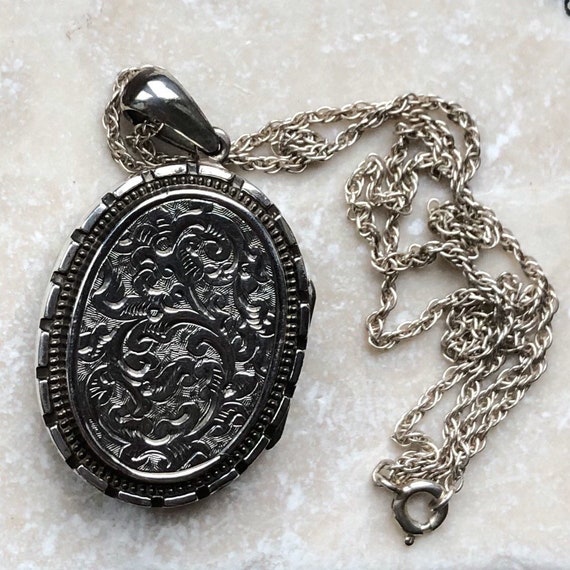 Victorian Silver Asthetic Locket on Chain Circa.1… - image 2