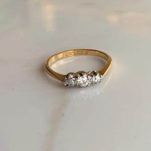 Vintage 18 Carat Yellow Gold and Platinum  Three Stone Diamond Ring