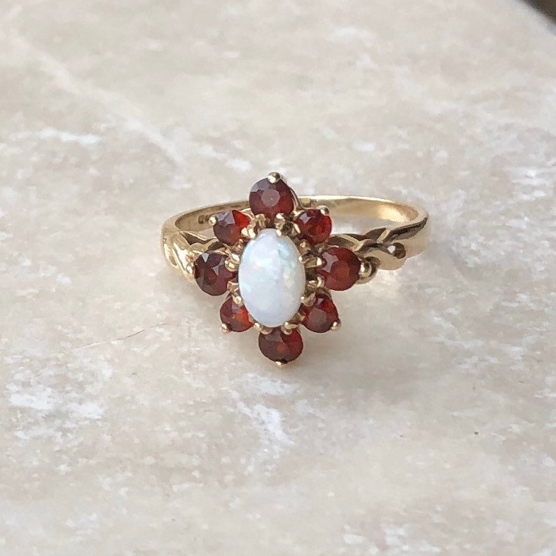 Vintage 9 Carat Gold Opal and Garnet Ring image 1