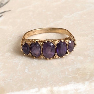 Vintage 9 Carat Gold Amethyst Five Stone Ring