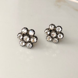 Victorian 9 Carat Gold and Silver Set Paste Cluster Earrings