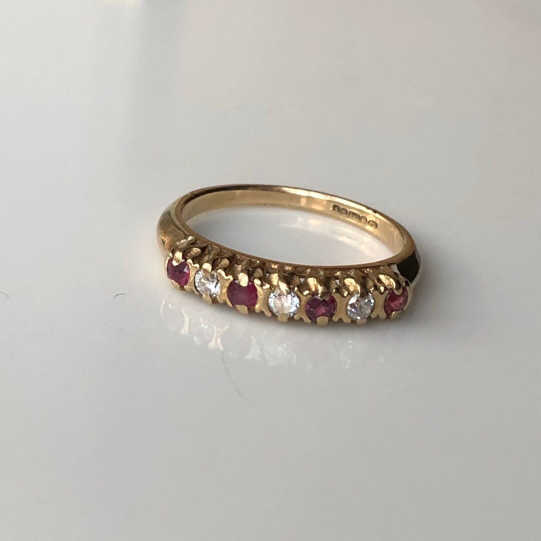 Vintage 9 Carat Gold Ruby and Diamond Half Eternity Ring - Etsy