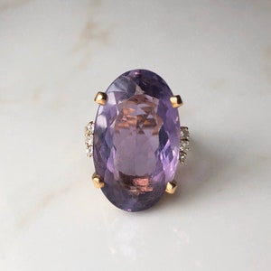 Vintage 14 Carat Gold Amethyst and Diamond Cocktail Ring