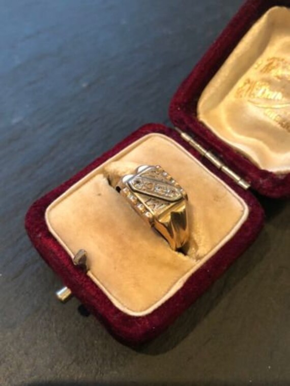 Vintage Diamond Yellow Gold Signet Ring | Etsy