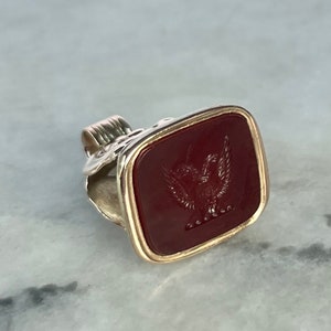 Art Deco Gold Plated Engraved Carnelian Fob