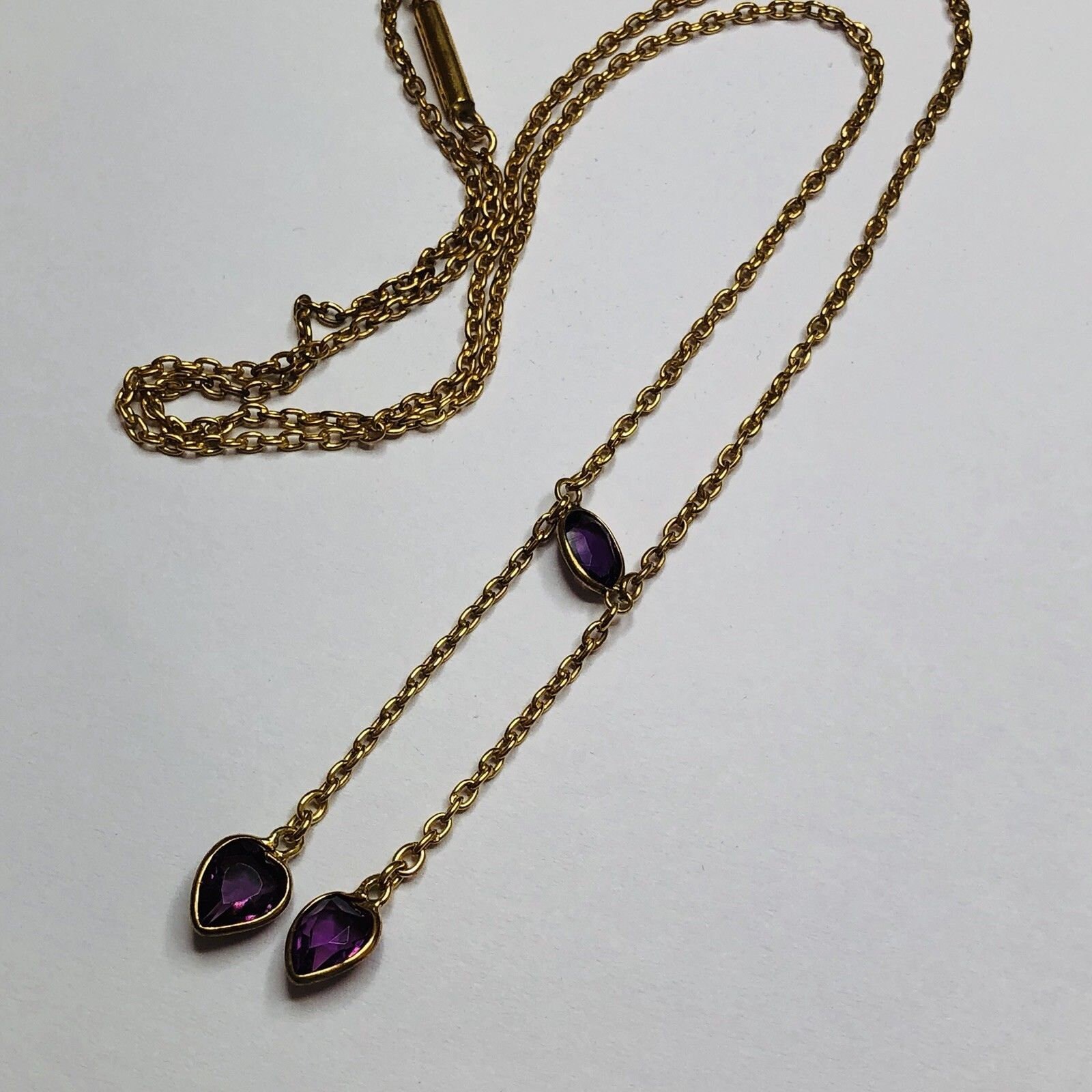 Fine Victorian Yellow Metal Amethyst Double Drop Necklace | Etsy