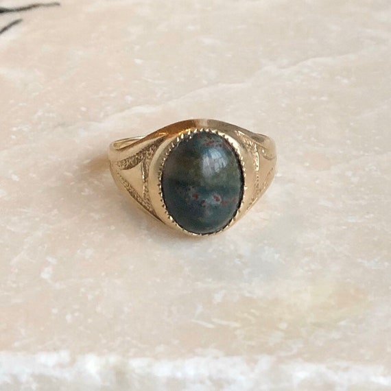 Vintage 9 Carat Gold Bloodstone Signet Ring - image 5