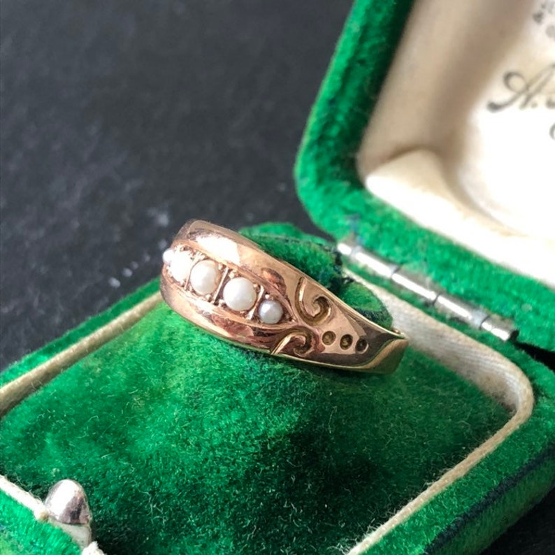 Antique Victorian 9 Carat Gold Pearl Five-Stone Ring
