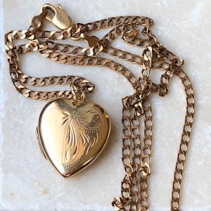 Vintage 9 Carat Gold Heart Shaped Locket on a 9 Carat Gold Chain