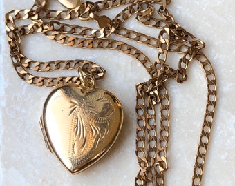 Vintage 9 Carat Gold Heart Shaped Locket on a 9 Carat Gold Chain