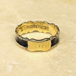 Victorian 9 Carat Gold Black Enamel Mourning Band