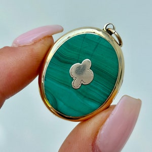 Antique Malacite and 9 Carat Gold Locket Pendant