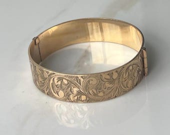 Vintage 9ct Rolled Gold Hinged Bangle Bracelet: 20 Microns Metal