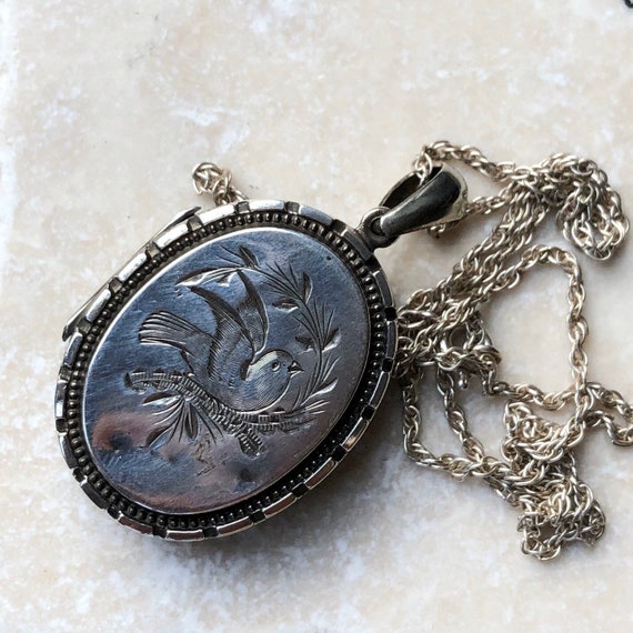 Victorian Silver Asthetic Locket on Chain Circa.1… - image 1